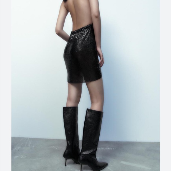 Zara Metallic Shiny Halter Mesh backless dress. - Picture 2 of 5